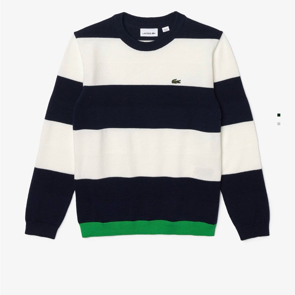 Lacoste Blue and White Crewneck Sweater with Stripes
